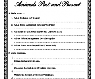 Animals Past and Present Grammar Worksheet