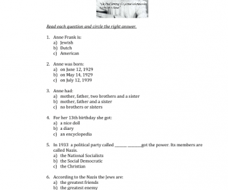 Movie Worksheet: The Short Life of Anne Frank