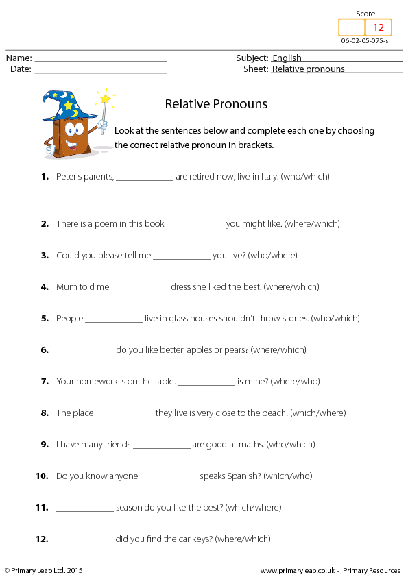 Relative Pronouns Worksheet With Answers