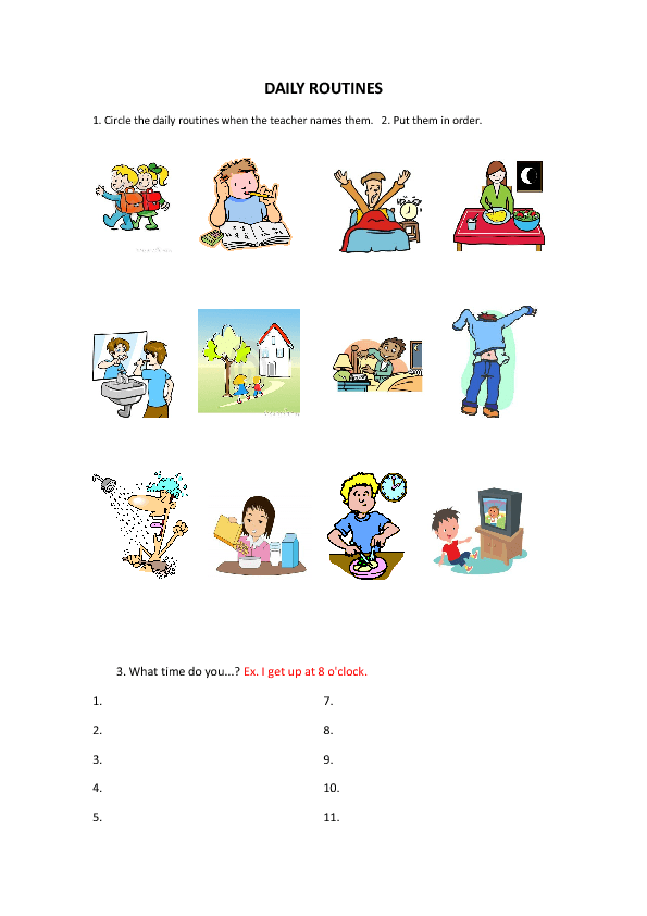 daily routines worksheet for kids