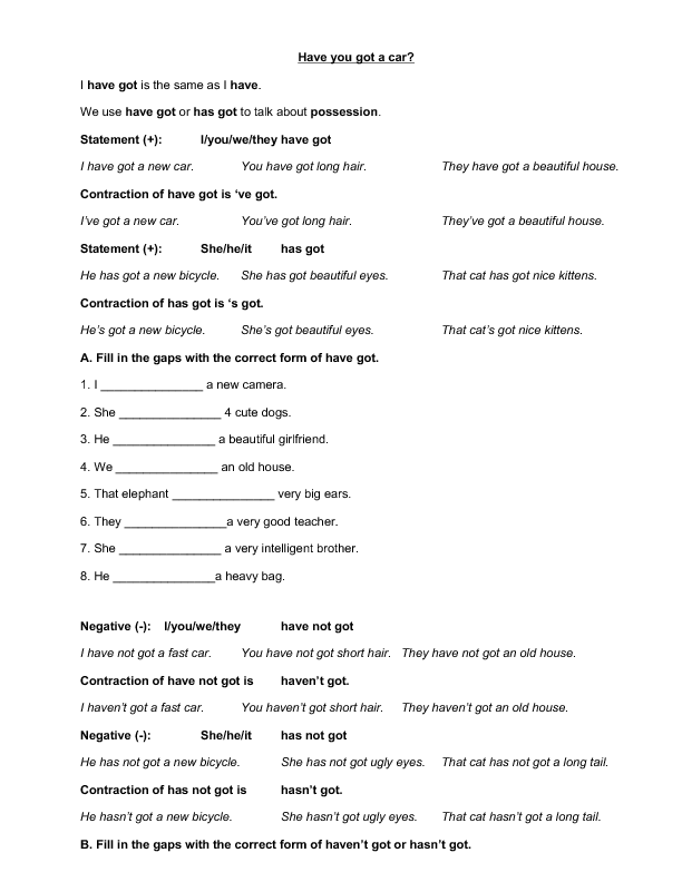 Have and Has Got Are Simply Explained Plus Some Exercises