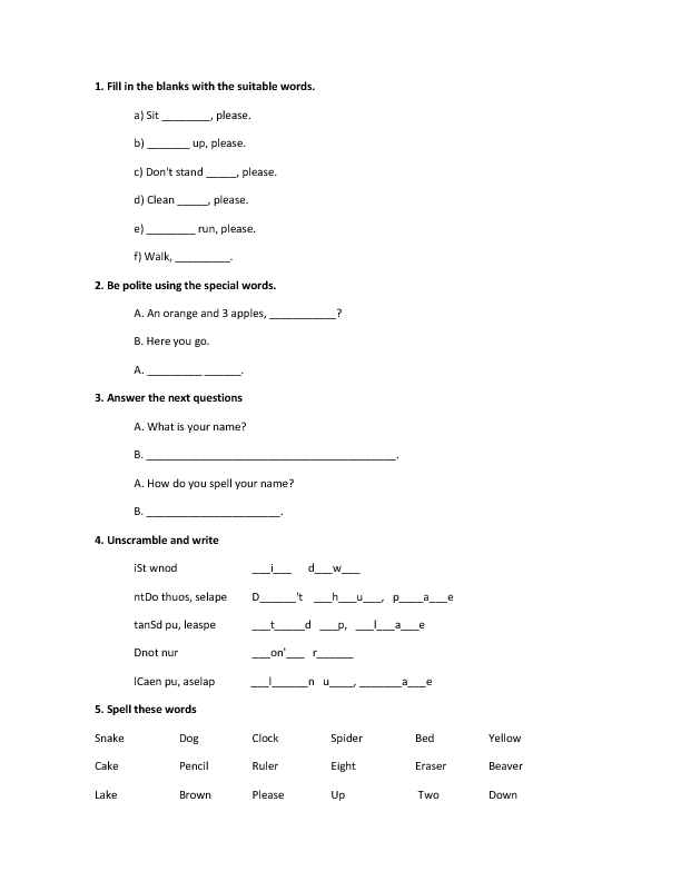 26 free polite requests worksheets