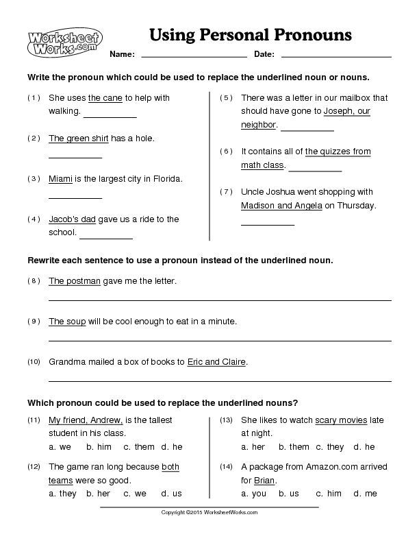 159 FREE Personal Pronouns Worksheets