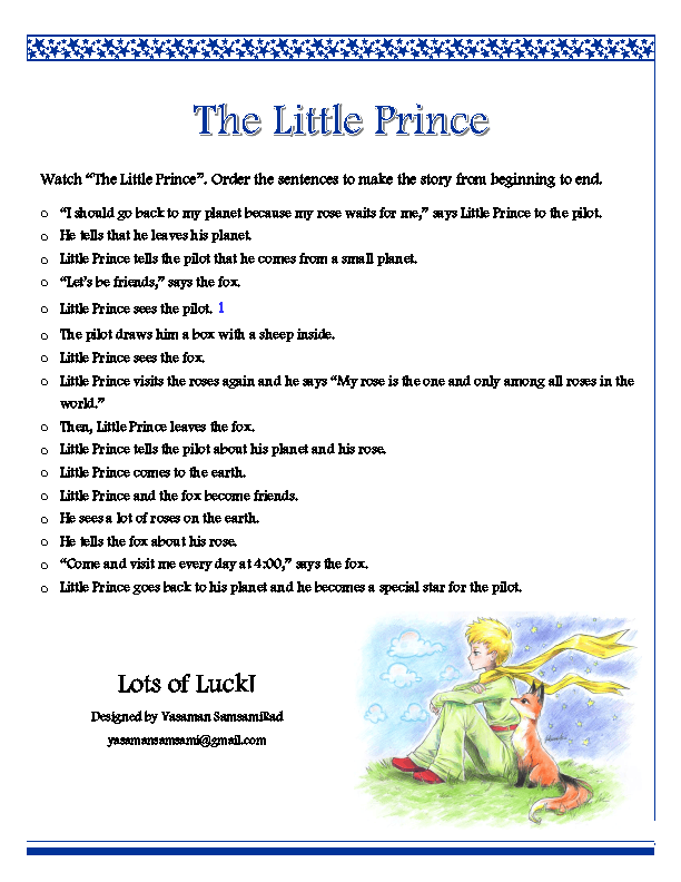 Movie Worksheet The Little Prince