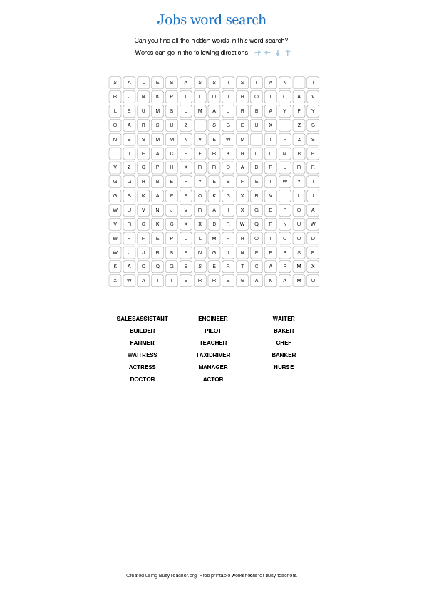 Jobs Word Search