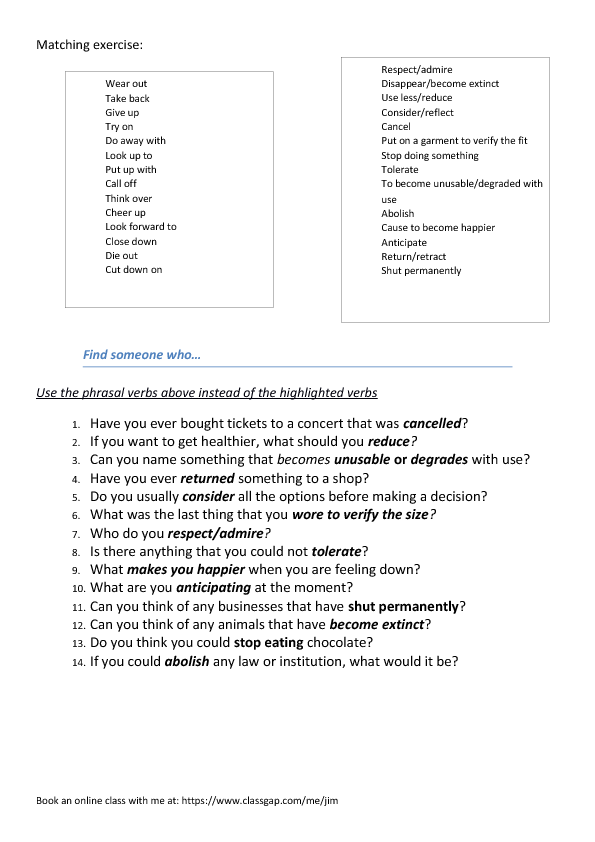 and phrases grade 7 for idioms Worksheets Phrasal FREE 182 Verbs