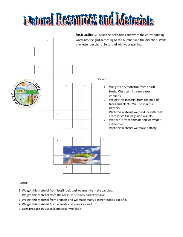 Natural Resources and Materials Crossword