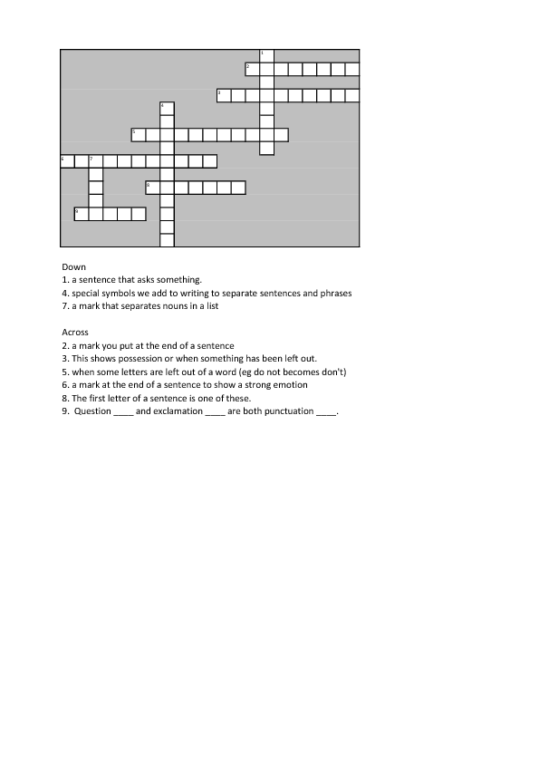 Punctuation Definition Crossword