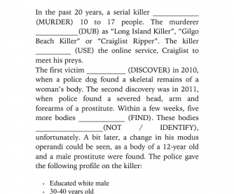 Long Island Killer Worksheet (English for Law Enforcement Purposes)