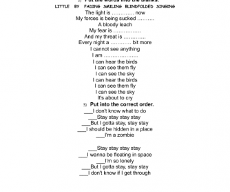 Song Worksheet: Castle in the Snow by Kadebostany