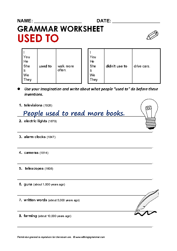 Grammar Worksheet Used To