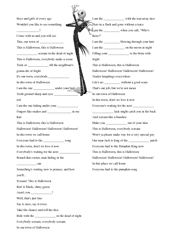 Song Worksheet This Is Halloween