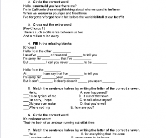 Song Worksheet: Hello by Adele