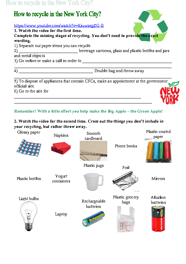 Movie Worksheet: How to Recycle in New York City