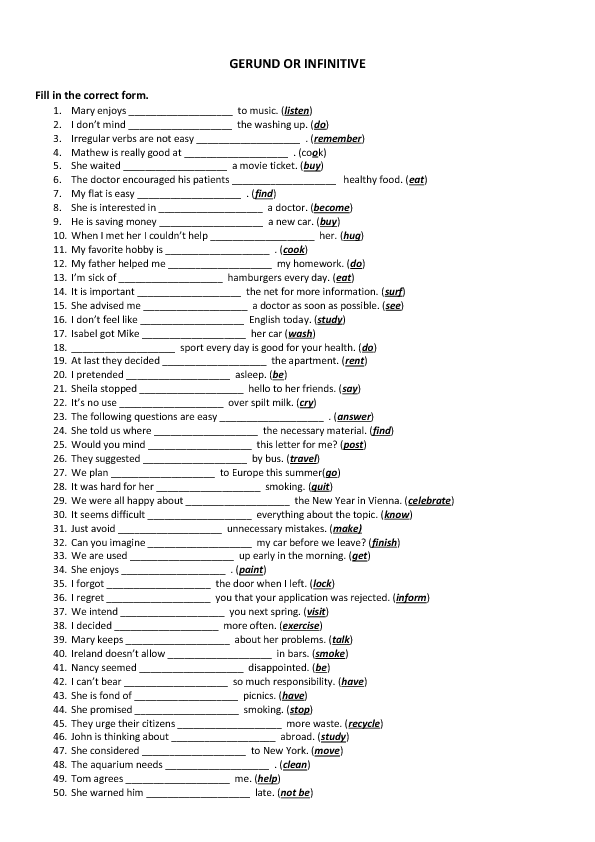 Verbal Regency Exercises - Gerund or Infinitive