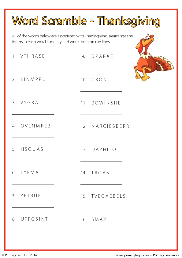 Free Thanksgiving Printables For Middle School