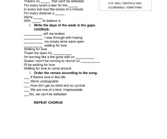 Song Worksheet: Waiting for Love by Avicii