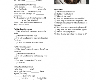 Song Worksheet: Hello by Adele