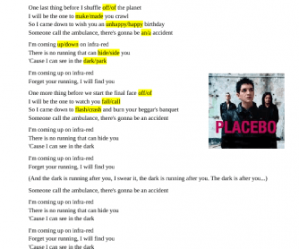 Song Worksheet: Infra-red by Placebo