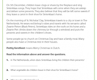 Reading Comprehension - Christmas in Holland