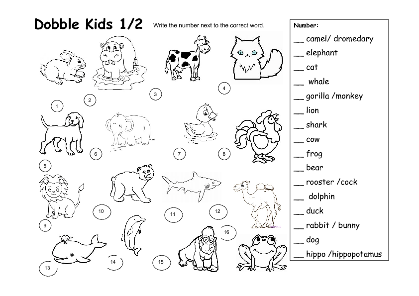 dobble kids animal worksheet