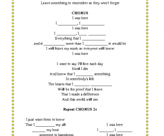 Song Worksheet: I Was Here by Beyoncé (Simple Past and Present Perfect)