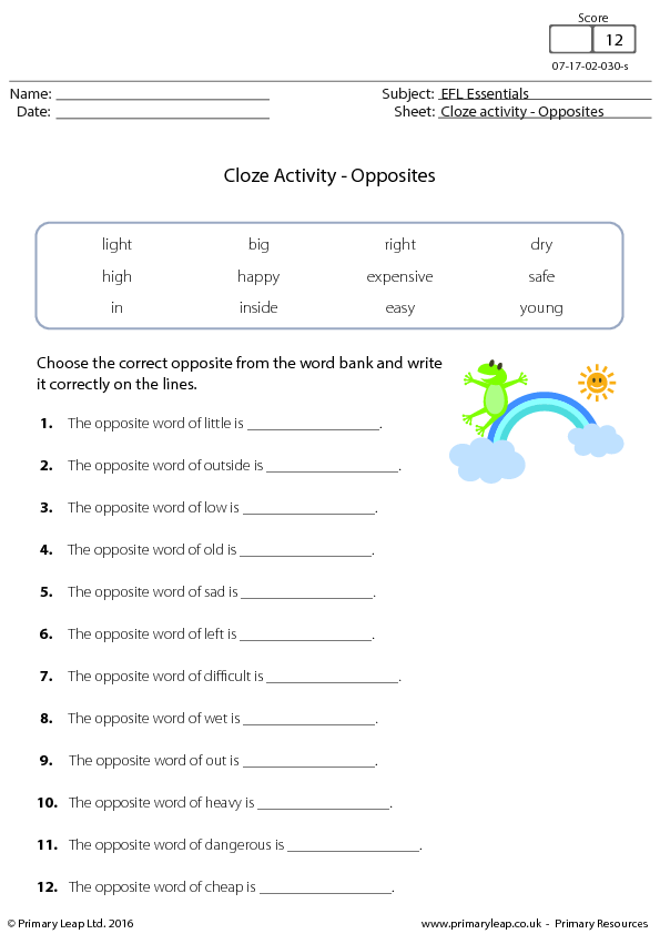 Cloze Activity - Opposites