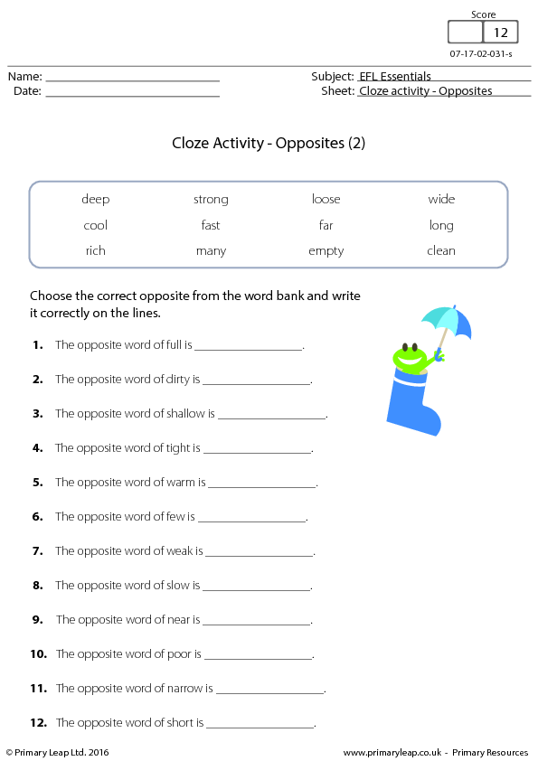 cloze activity opposites 2