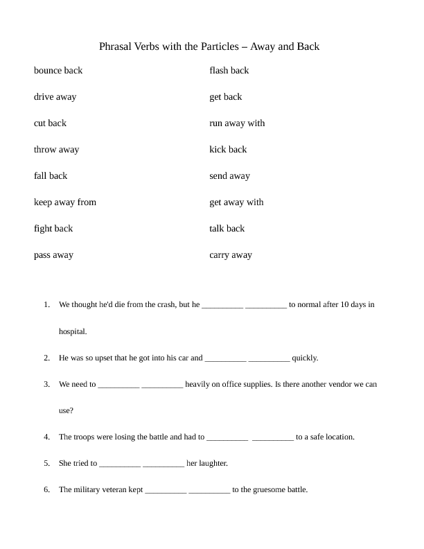 phrasal verbs with particles away and back