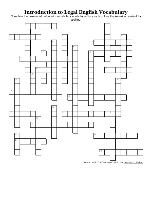 Introduction to Legal English Crossword Puzzle