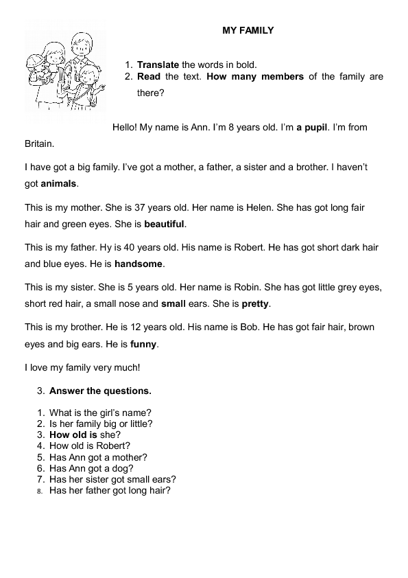 1 class my worksheet for family Family My