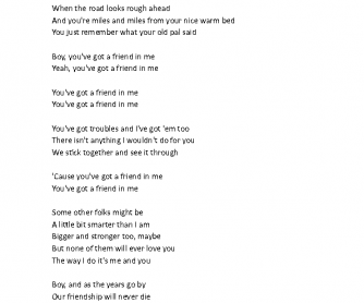 Song Worksheet: You've Got a Friend in Me by Randy Newman