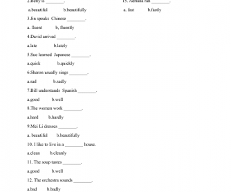 vs adverb adjective worksheets grammar