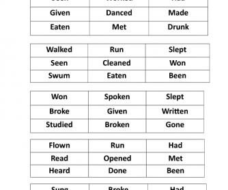 Past Participle Bingo - Elementary