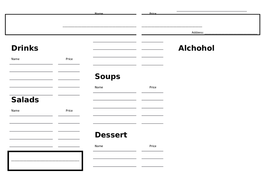 restaurant menu and order pad