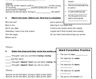 Song Worksheet: Lost Stars (from the Movie Begin Again)