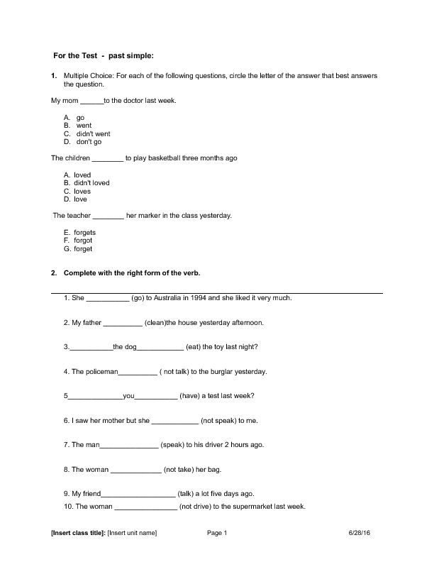 present-simple-and-past-simple-exercises