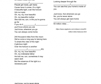 Song Worksheet: 93 Million Miles by Jason Mraz