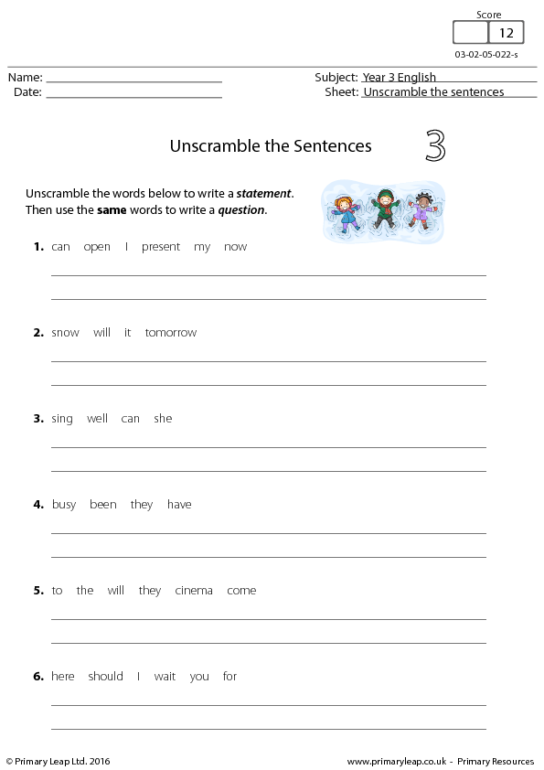 Unscramble Sentences Worksheets For Grade 3