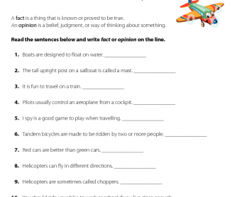 worksheets opinion fact vehicles writing grammar vocabulary reading