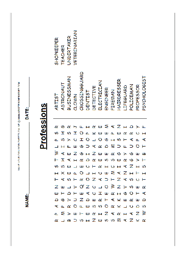 Professions Word Search