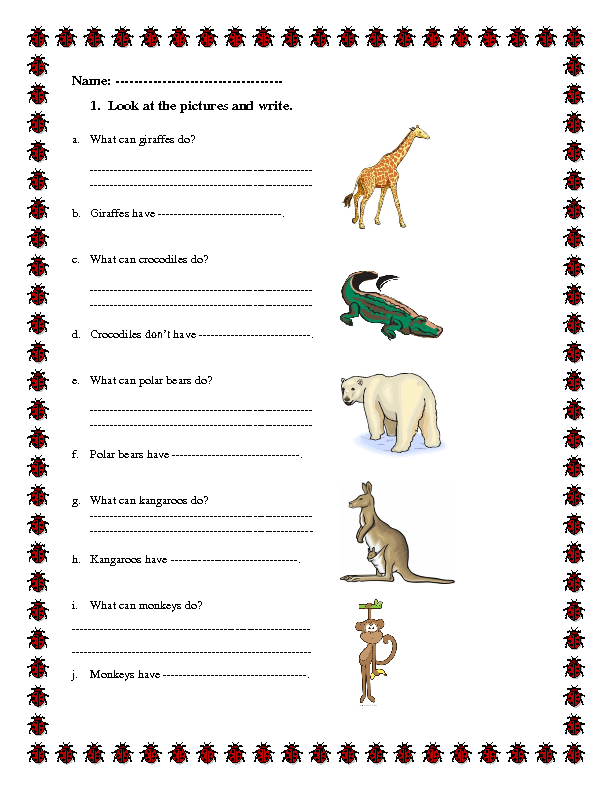 kindergarten animals farm pdf worksheet for FREE Worksheets Exercises 601 Verbs & Modal