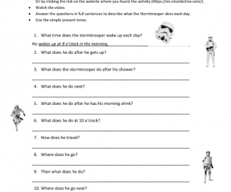 Movie Worksheet: Star Wars Stormtrooper (Daily Routine)