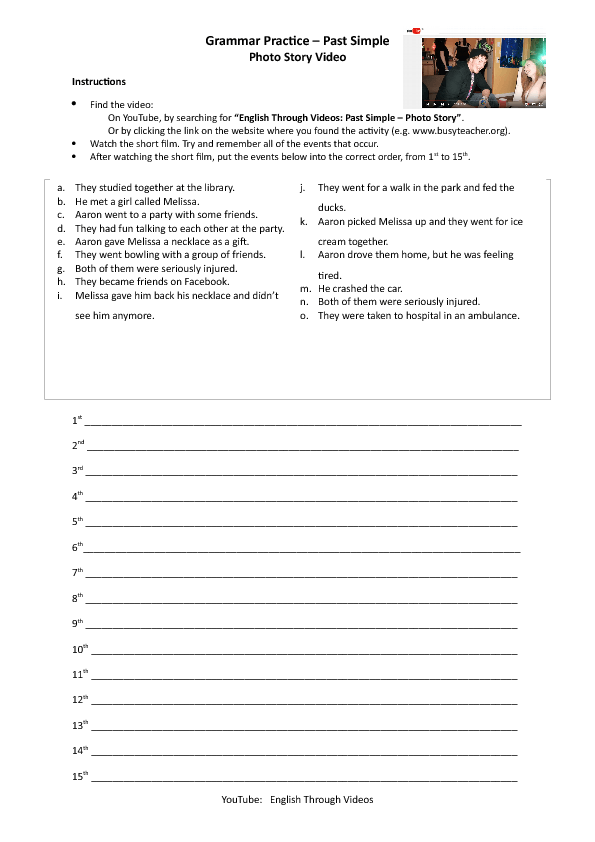 Movie Worksheet: Past Simple Photo Story