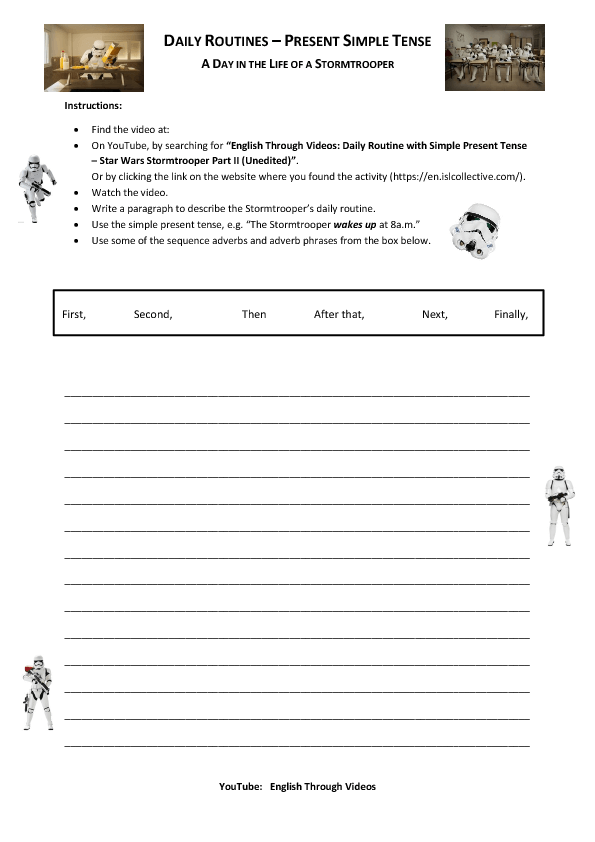 Movie Worksheet: Daily Routine Description - Star Wars Stormtrooper