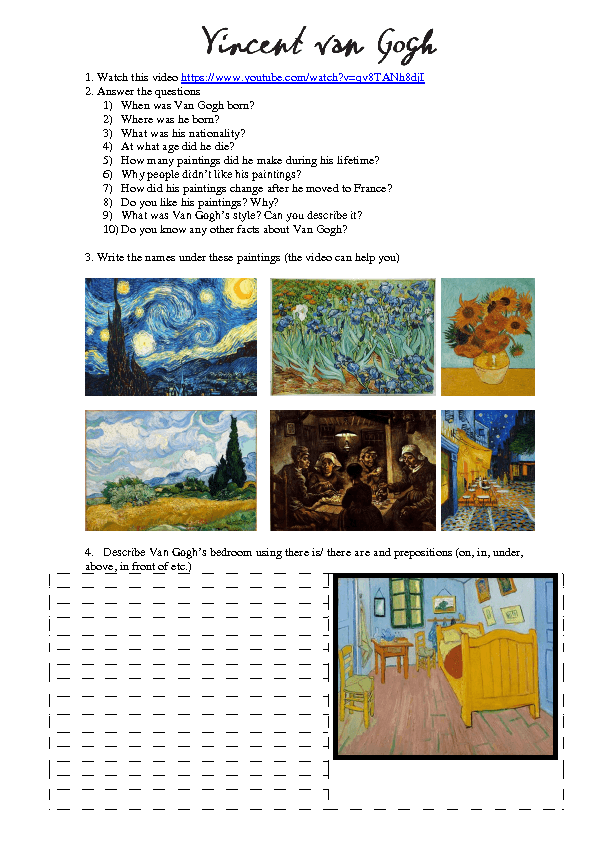 Movie Worksheet: Famous People- Van Gogh