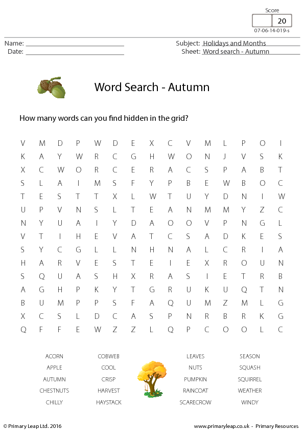 Word Search Autumn