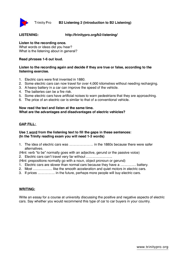 english test cambridge japan 2/B2) Electric Listening, Fill (ISE Writing and Task Cars Gap