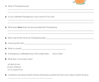 Thanksgiving Worksheet - Research Activity