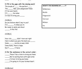 Song Worksheet: This Is the Life by Sweet California